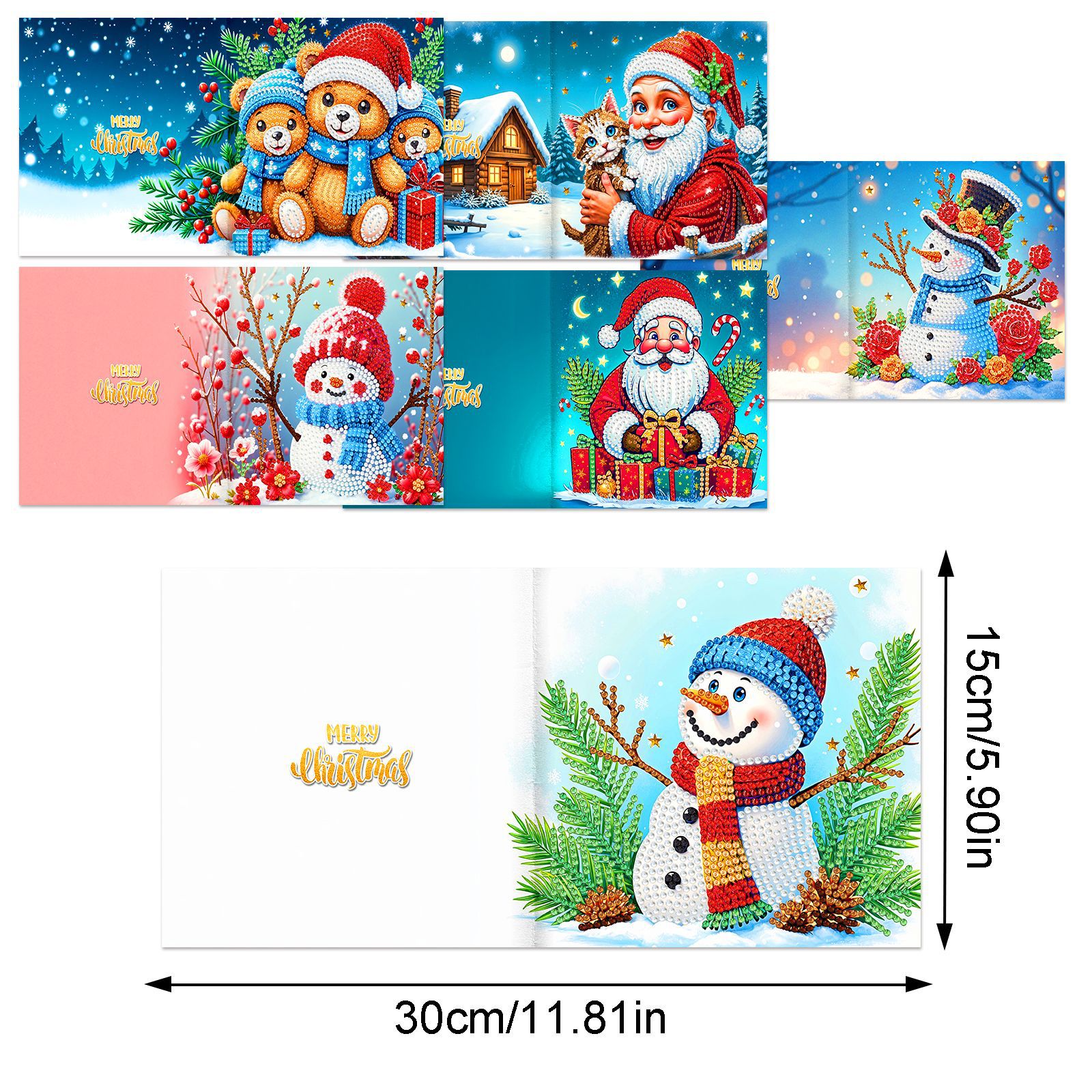 Explosiones transfronterizas de Navidad multiserie de tarjetas de felicitación puntuales hechas a mano 9 conjuntos de sobre de diamante 6 conjuntos de dibujos animados