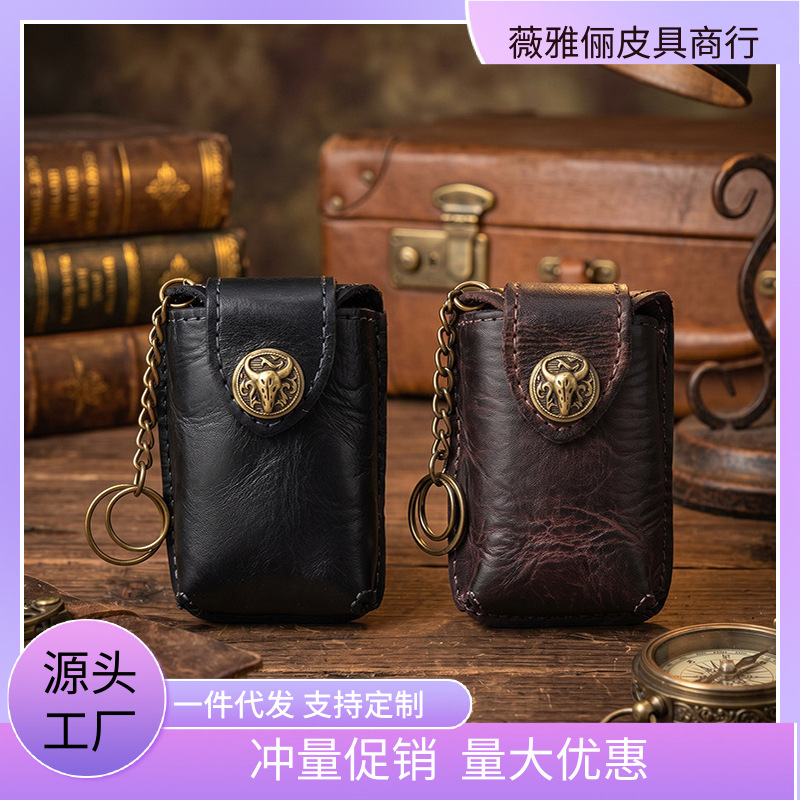 Business Key Bag, Genuine Leather Men's Bag, Multi-Functional Outdoor Large-Capacity Bag, Mobile Phone Bag, Cross-Border Crazy Horse Leather Men's Key Bag