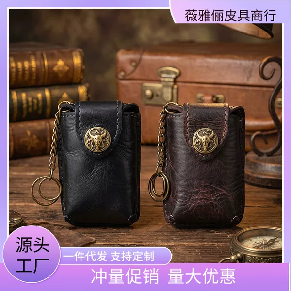 Business Key Bag, Genuine Leather Men's Bag, Multi-Functional Outdoor Large-Capacity Bag, Mobile Phone Bag, Cross-Border Crazy Horse Leather Men's Key Bag