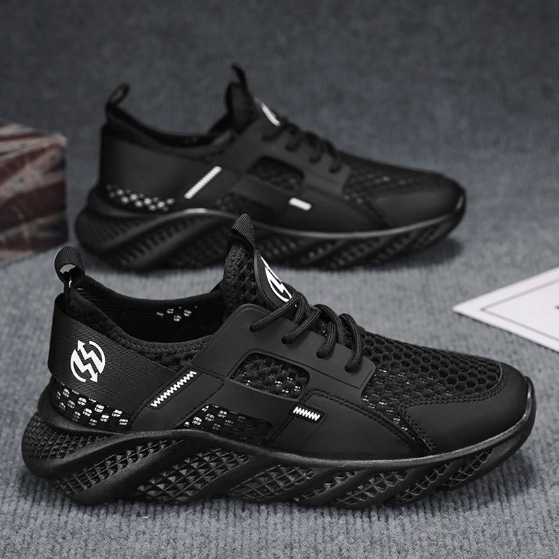 Мужская сетчатая обувь, летние дышащие тонкие кроссовки для бега, спортивная сетчатая обувь, мужские удобные туфли на мягкой подошве, черные полые туфли с большой сеткой