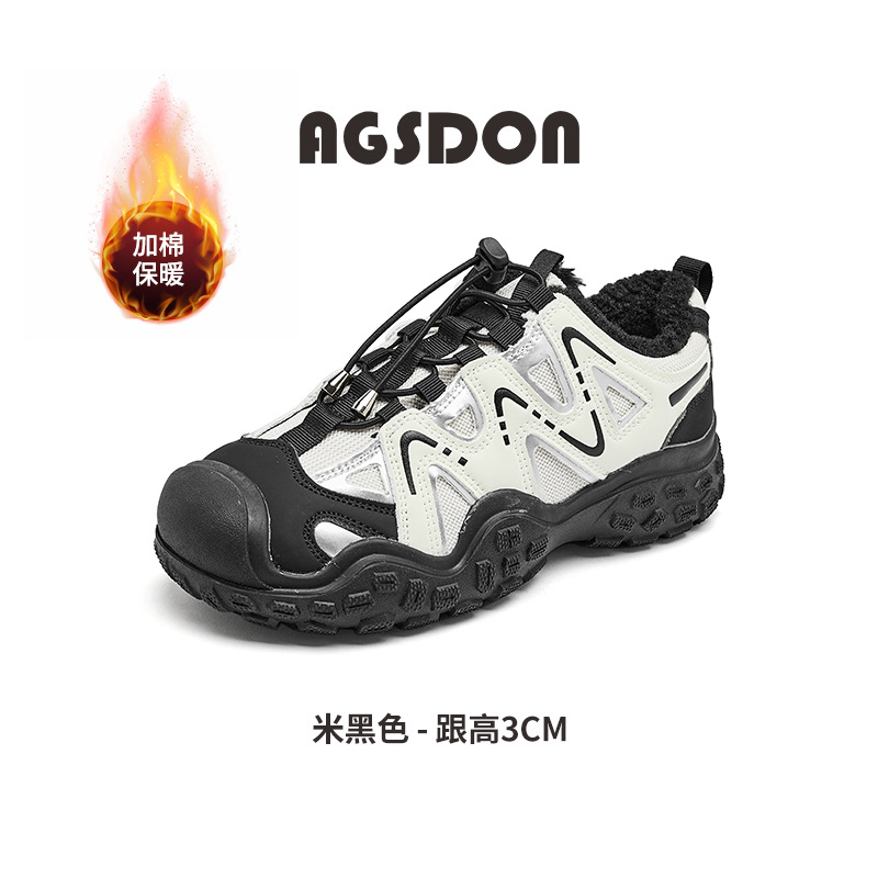 Augu Shi Deng zapatos de base gruesa para padres y mujeres 2026 nuevos zapatos deportivos de senderismo de lana de primavera zapatos de correr casuales ligeros