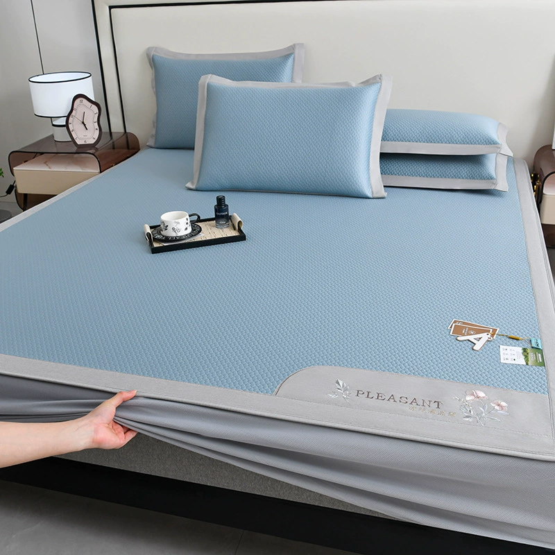 2025 новый летний 3D массажный коврик-шапочка, набор из трех предметов с цветочной вышивкой, домашний коврик из ледяного шелка, машинная стирка