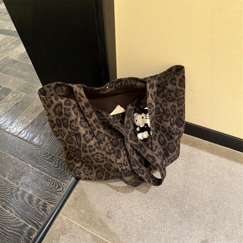 Korean Ins Niche Lazy Style Leopard Print Shoulder Bag Female Student Work Clothing Versatile Large Capacity Tote Bag Shopping Bag