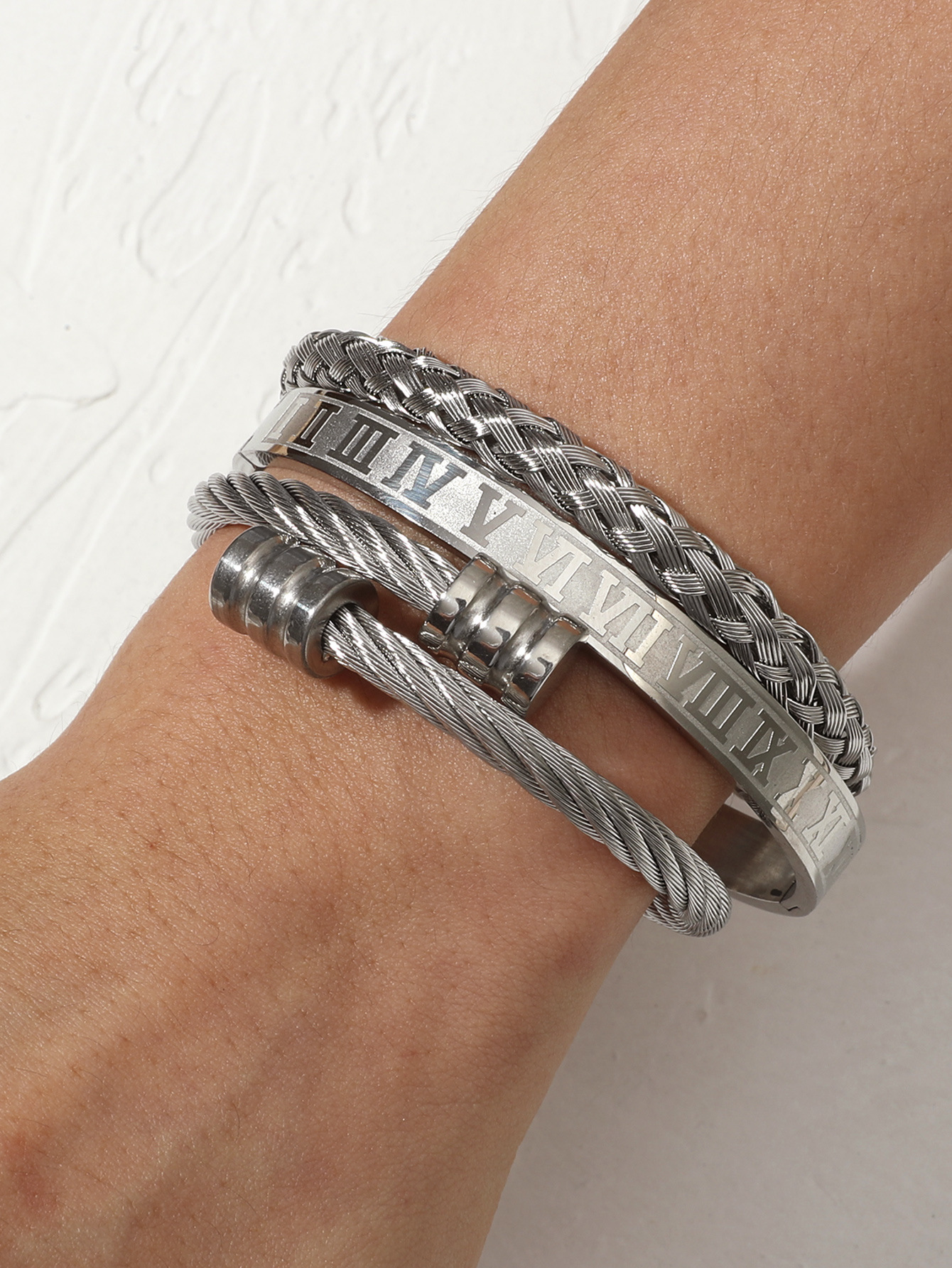 Simple Style Letter Solid Color Titanium Steel Plating Bangle 1 Set