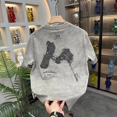 高級感染めアルファベットプリント半袖tシャツ男2025夏新作百合tシャツ半袖上着