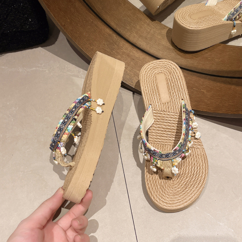 Xishuang Banna Dai zapatillas de verano nuevo anti-deslizante de fondo grueso zapatillas de playa de estilo nacional