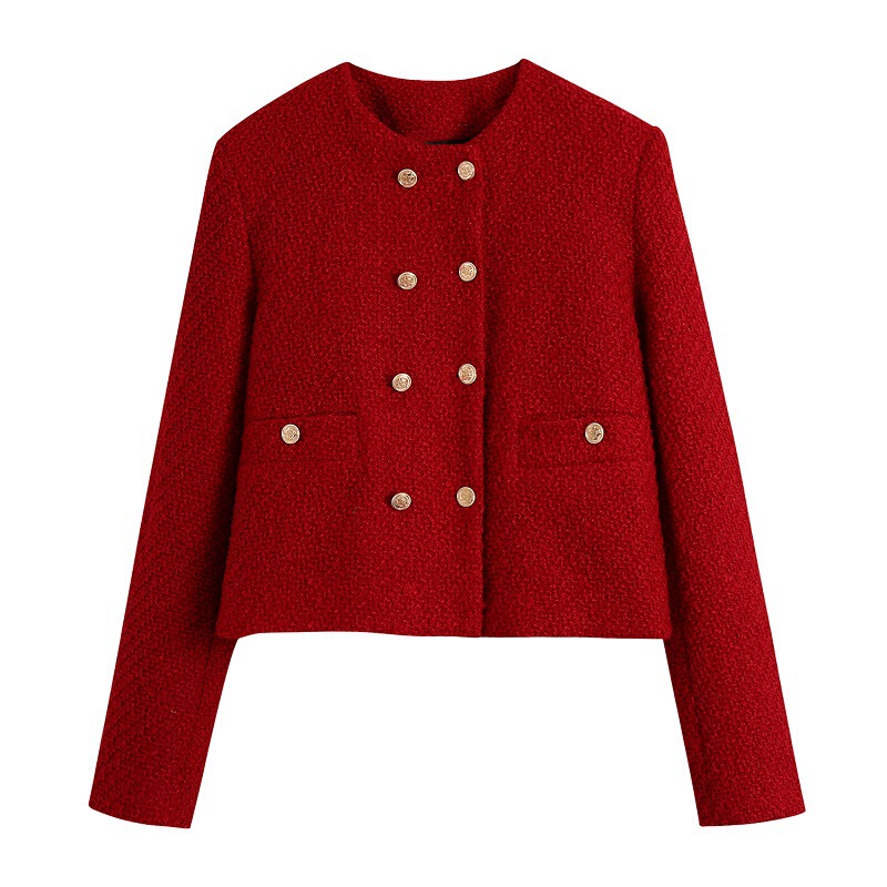 2021 Autumn and Winter New Amazon European and American Style Women's Wholesale Textured Round Neck Double-Breasted Slim Suit Jacket 2021 Autumn and Winter New Amazon European and American Style Women's Wholesale Textured Round Neck Double-Breasted Slim Suit Jacket