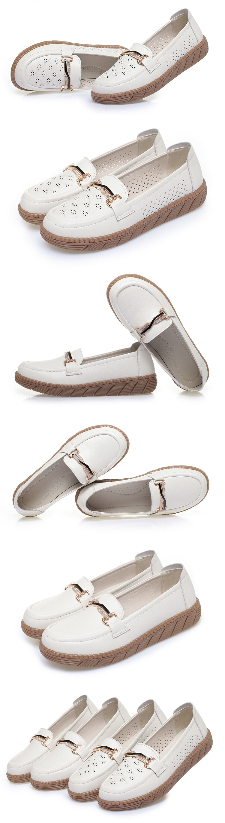 Giày sneaker nữ da thật đế mềm thoải mái, phù hợp người lớn tuổi, size lớn — Be【Kiểu giày đơn】 chi tiết 4
