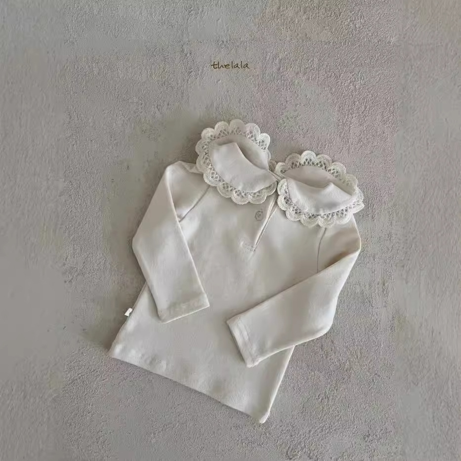Ropa de otoño e invierno para bebés y niños pequeños, ropa de otoño e invierno para niñas, ropa infantil de estilo coreano, camisa básica con forro polar de encaje para niñas
