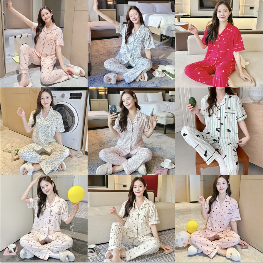 睡衣女夏季短袖长裤2025新款韩版甜美可爱宽松夏天网红开衫家居服