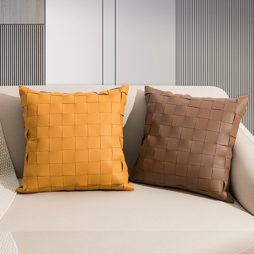 Modern simple American solid color PU woven pillow cushion living room sofa bedroom bedside cushion light luxury pillow case