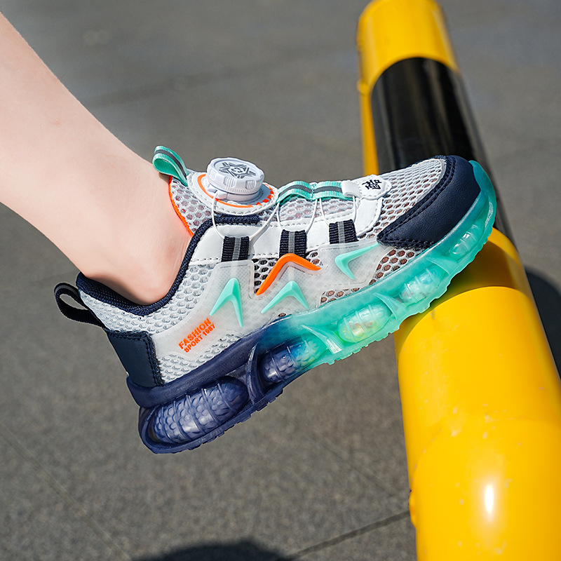 Zapatos para niños y niñas, malla transpirable, botones giratorios para niños, zapatos deportivos para niños de primavera y otoño