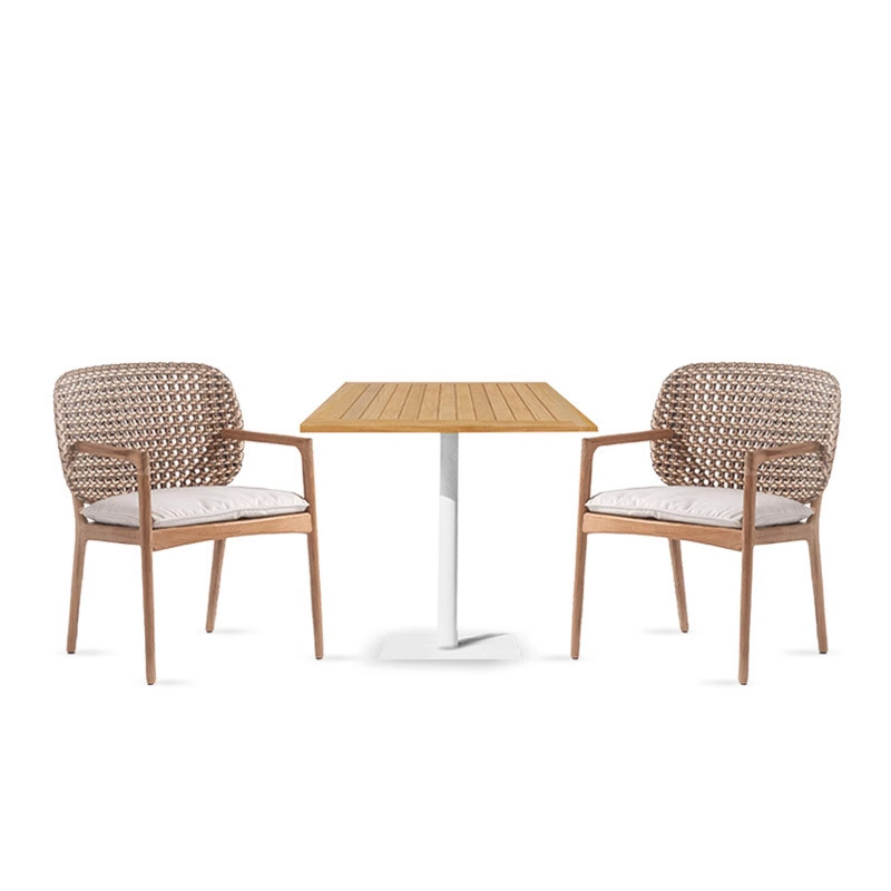 Silla de comedor de ratán al aire libre Mesa de comedor de teca nórdica y silla protector solar anticorrosión Muebles de Villa Silla de ratán al aire libre Balcón Oficina de ventas