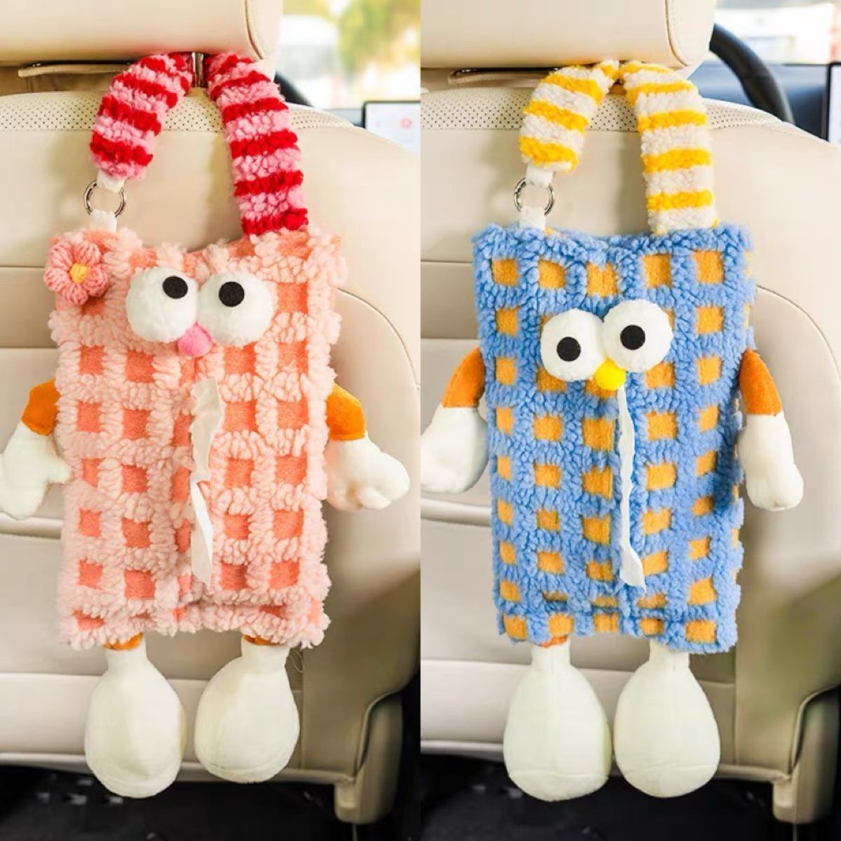 Car-Mounted Tissue Box Hanging Cartoon Monster Car Seat Back Tissue Hanging Bag Car Tissue Box Car Interior Decoration Supplies