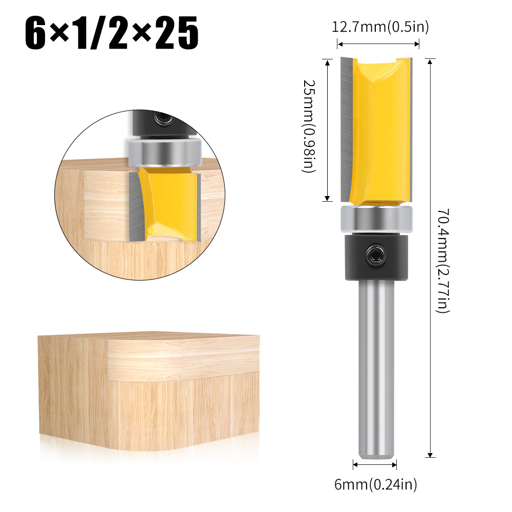 Cuchilla de corte de cojinete de imitación de mango 1/4, herramienta de fresado para carpintería, longitud de cuchillo recto de cojinete de doble filo