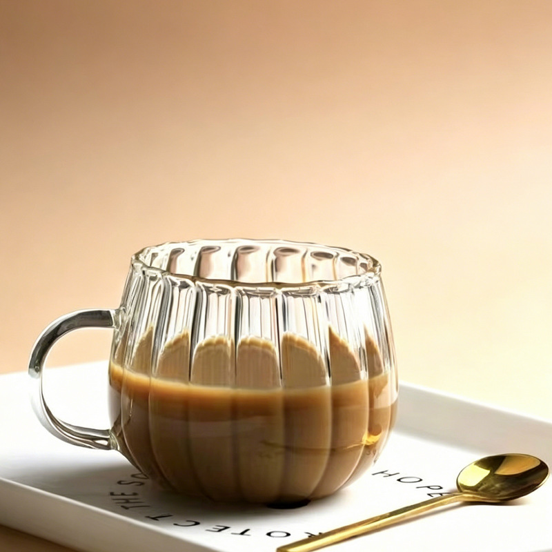 Taza de vidrio de alta borosilicona con rayas verticales gruesas, taza de café, taza de desayuno de leche, taza de agua de bebida de oficina en el hogar
