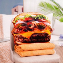 仿真汉堡抱枕毯毛绒玩具家居沙发靠垫靠垫榜公示午睡毯车载空调毯