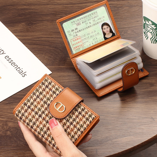 Houndstooth microfiber anti-degaussing card holder for women large-capacity card holder wallet all-in-one compact card holder driver's license holder
