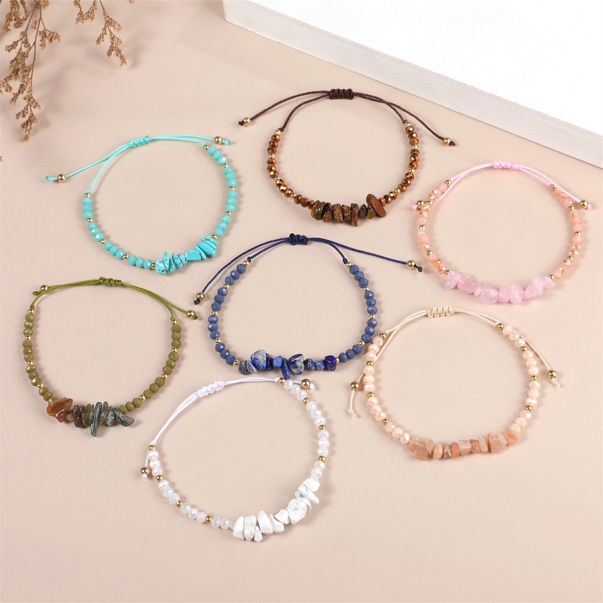 Beaded Design Ethnic Style Geometric Artificial Crystal Natural Stone Beaded Unisex Drawstring Bracelets