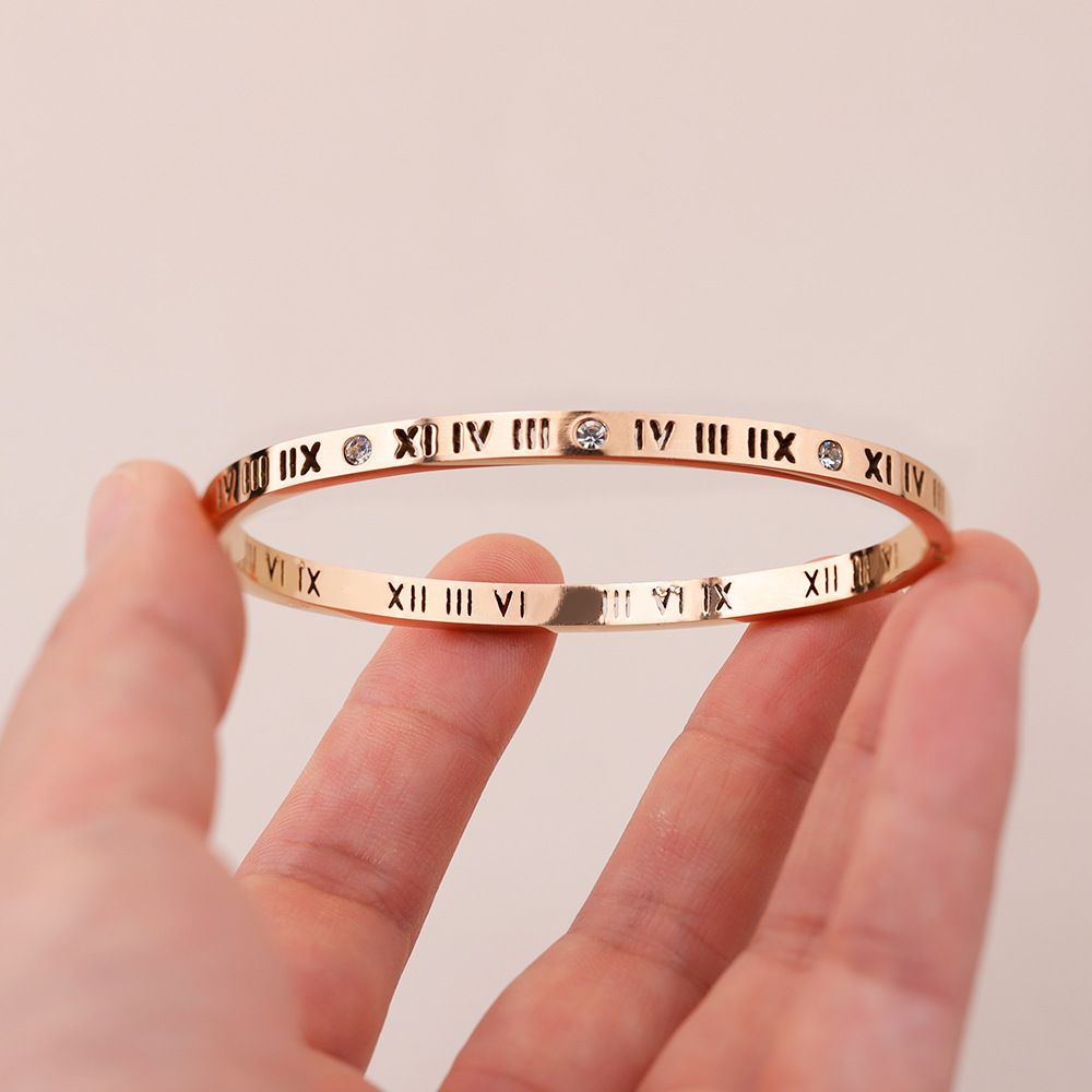 Stainless Steel Simple Style Roman Numeral Plating Inlay Zircon Bangle display picture 4