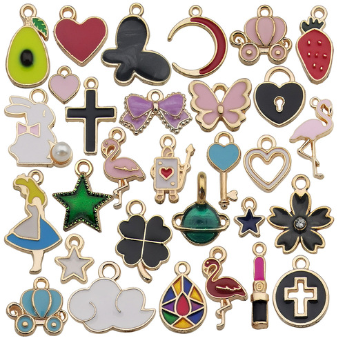 1 Alloy Droplet Oil DIY Jewelry Accessory Clover Alice Avocado Strawberry Pentagon Star Keychain Pendant