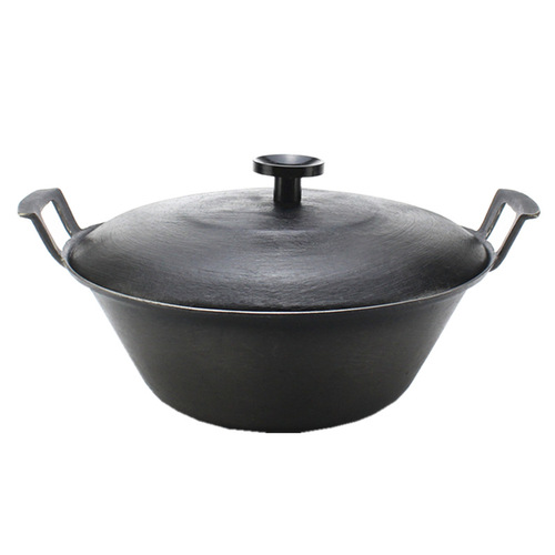 Old-fashioned double-eared thickened pig iron cast iron pot stew pot flat bottom soup pot hot pot pot large capacity extra large