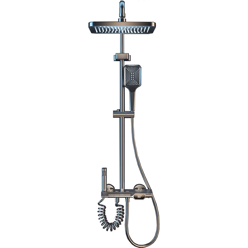 Pistola gris ducha traje de piano llave Dispositivo de ducha válvula mezcladora cobre temperatura constante pantalla digital sobrealimentado boquilla de Ducha