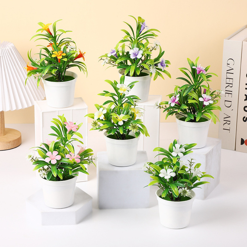 模擬トロピカルフラワー小さな鉢植えデスクトップ植物盆栽装飾品室内装飾ホームプラスチックグリーン植物デスクトップ装飾品|undefined