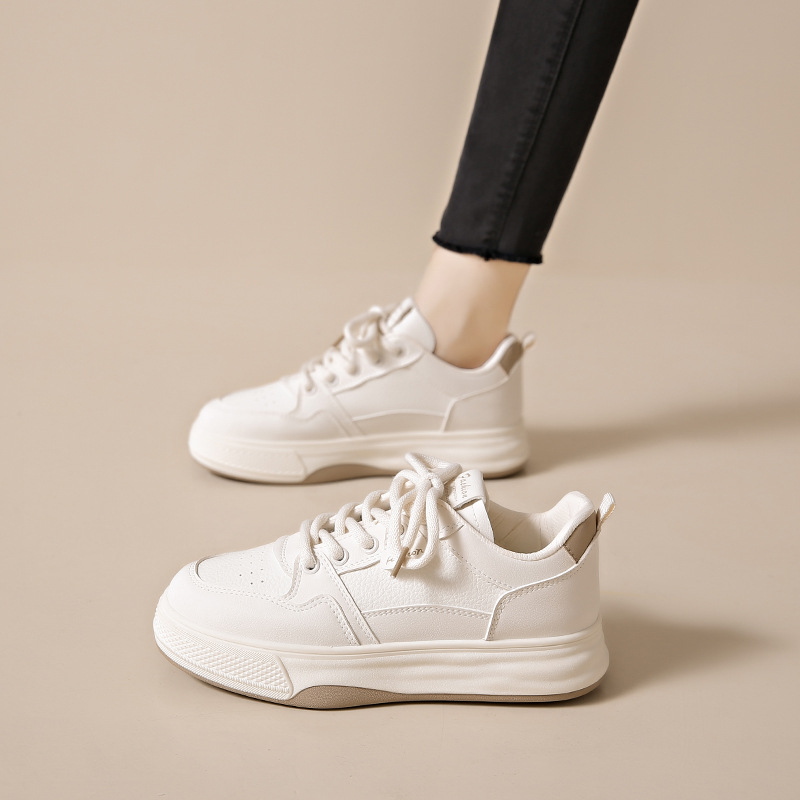 2025 primavera zapatos blancos para mujeres nuevos zapatos de estilo coreano para niñas zapatos de skateboard de altura zapatos casuales H6518