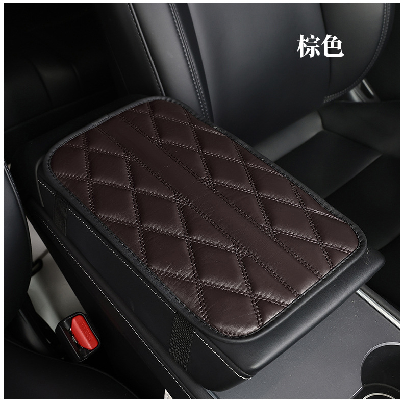 Car Armrest Box Pad Quilted Leather Center Console Protector
