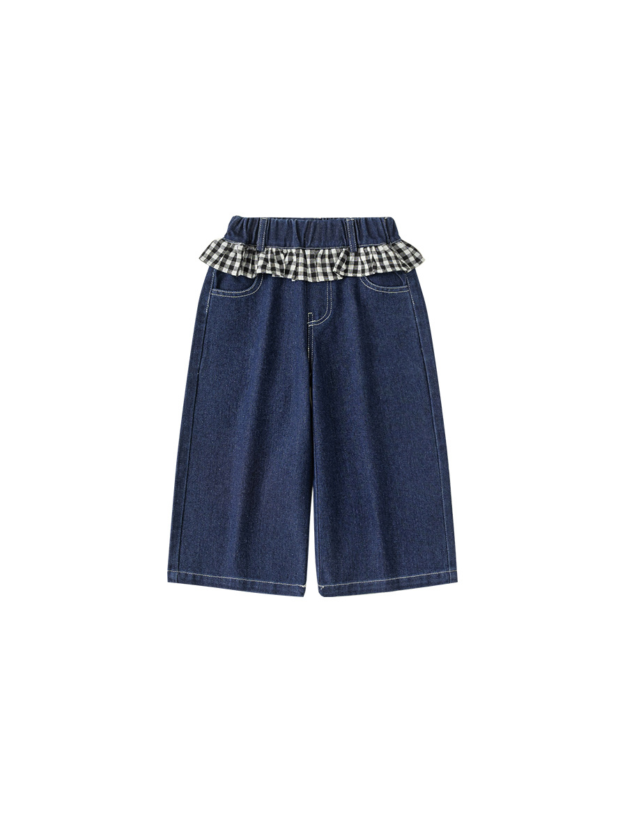 Yoobao ropa infantil jeans de niñas 2026 primavera y otoño pantalones de piernas anchas de encaje a cuadros para niñas pantalones casuales coreanos image 6