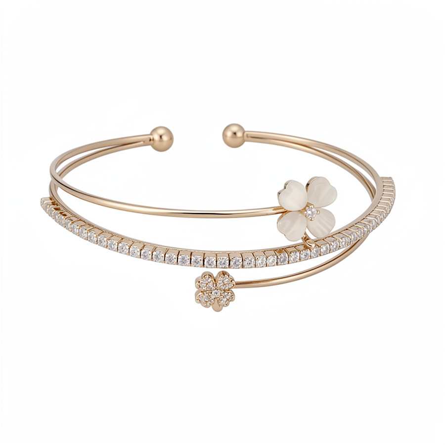 Zircon ojo de gato piedra de hierba afortunada flor de tres capas abertura pulsera temperamento pulsera de moda lujo ligero nicho joyería al por mayor