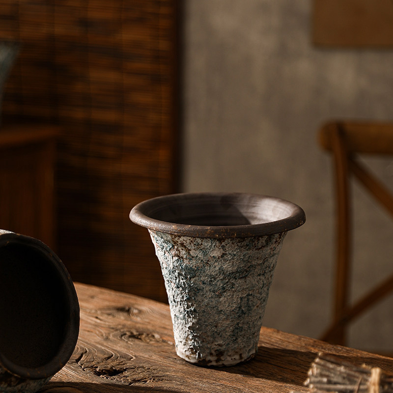 Jingdezhen Ceramic Butterfly Orchid Pot, Rustic Pottery Wabi-Sabi Style Handmade Pot, Special for Clivia, High-End Vintage Small Flower Pot