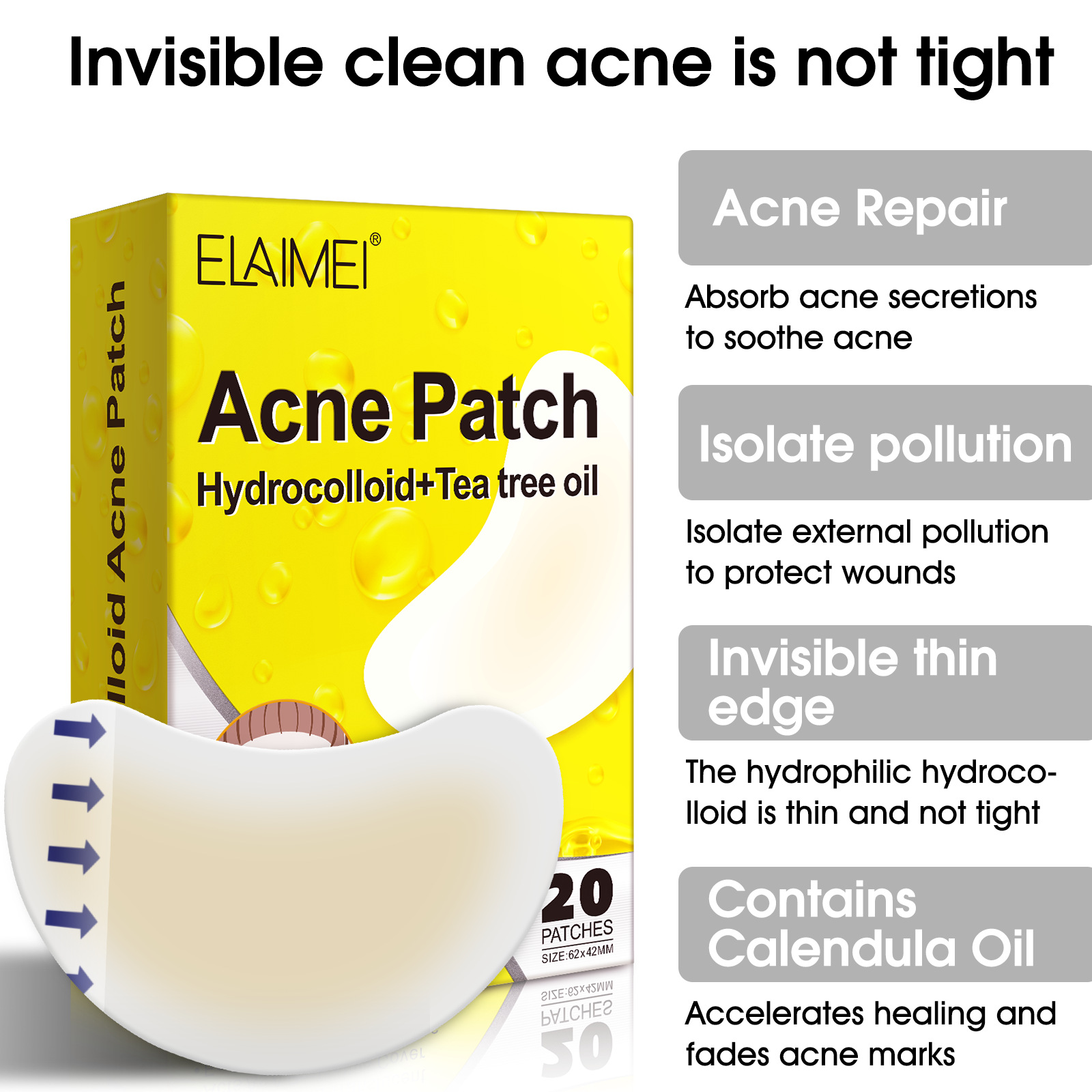 Internet-famous ELAIMEI acne patch&mdash;hydrocolloid formula for removing pimples, acne marks, and invisible acne; artificial skin-like texture for clean, clear skin&mdash;acne removal and spot-fading patch.