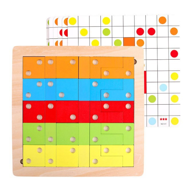 Los niños de madera Tetris bloques de construcción kindergarten 3-5 años pensamiento lógico bloque rompecabezas juguetes al por mayor