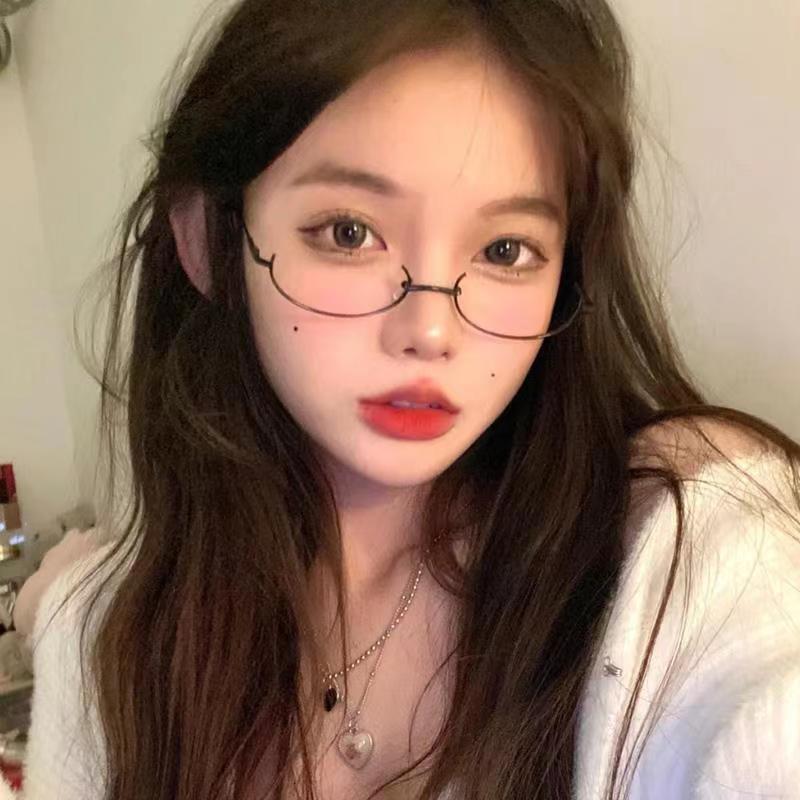 Live Secretary Lower Half Frame Abstinence Wind Decorative Glasses Royal Sister Female jk Soft Sister Glasses Frame Cyber Red Borderless Secondary Element