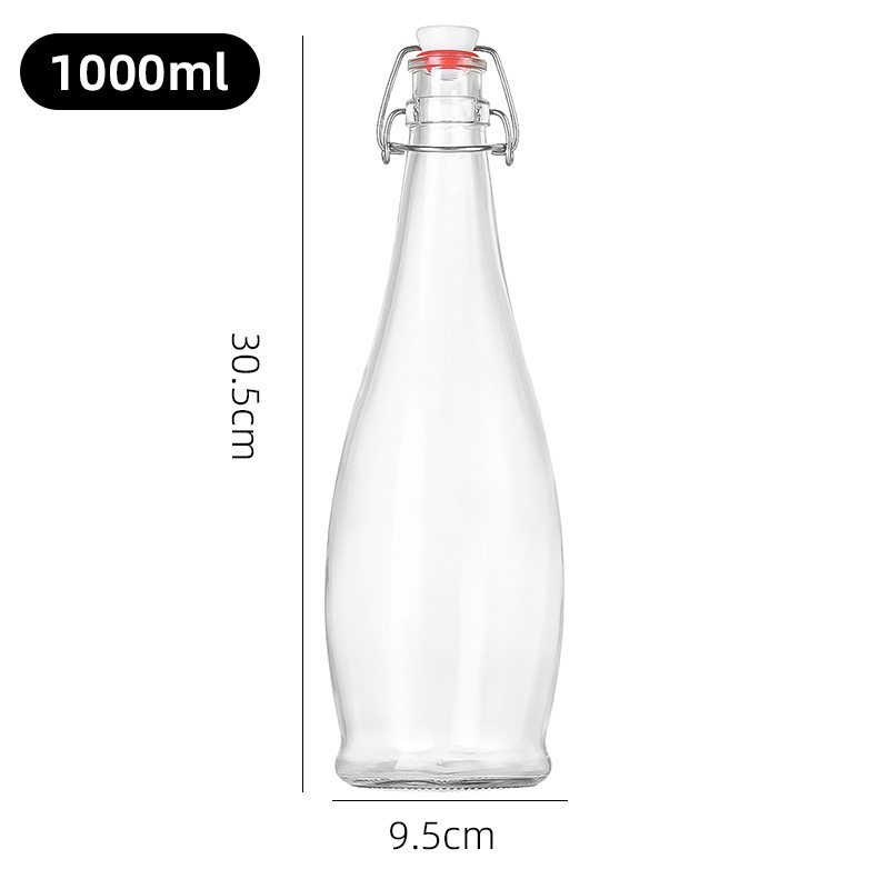 Botella de bebida de vino de fruta transparente botella de enzima de sellado botella de leche botella de jugo botella de aceite doméstica botella de vidrio de sellado de presión