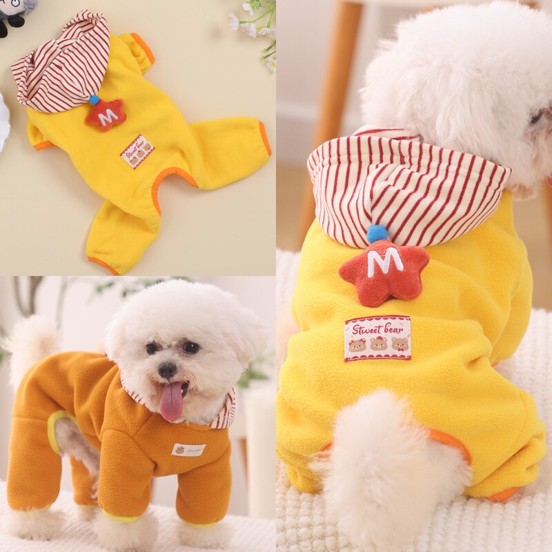 Pet dog clothes for autumn and winter, suitable for cats, Teddy, and Bichon, cute fleece hooded four-legged outfit for winter Pet dog clothes for autumn and winter, suitable for cats, Teddy, and Bichon, cute fleece hooded four-legged outfit for winter