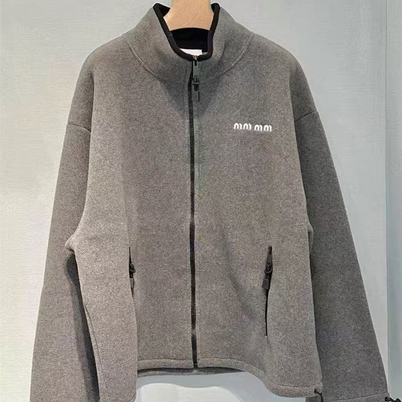 Nanyou High-Quality Original Miu Miaojia Jacket Autumn and Winter New Miu Logo Stand-Up Collar Polar Fleece Loose Jacket for Men and Women