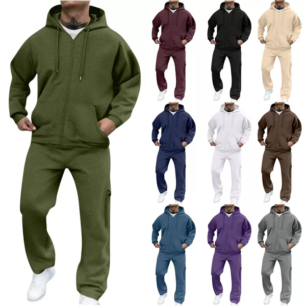2025 Cross-Border Men's New Classic Fashion Casual Outdoor Sports Slim Trendy Fleece Zip-Up Sweatshirt Set