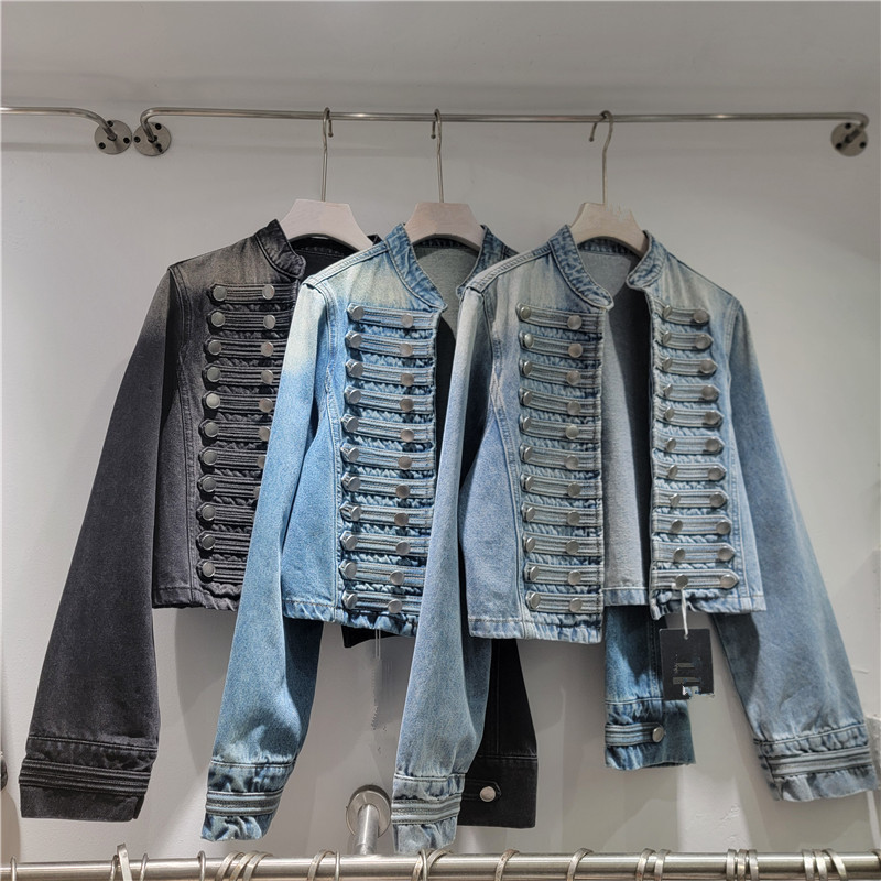 2026 Spring and Autumn New Style Hot Girl Retro Loose Long Sleeve Stand Collar Button Waist-Cinching Denim Jacket for Women Trendy 2026 Spring and Autumn New Style Hot Girl Retro Loose Long Sleeve Stand Collar Button Waist-Cinching Denim Jacket for Women Trendy