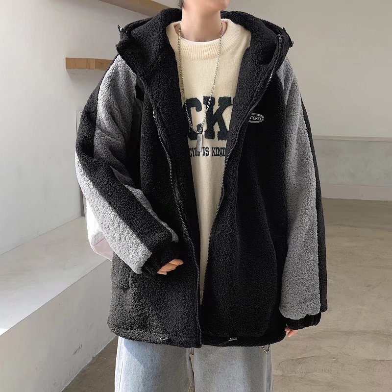 Invierno ins engrosada ropa de algodón caliente de los hombres de estilo coreano de moda suelta Cordero felpa Hong Kong estilo pareja costura abrigo