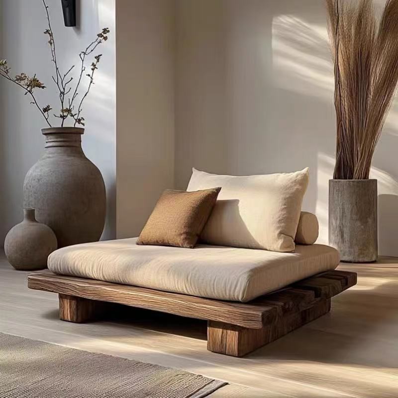 侘寂风单人沙发客厅实木沙发老榆木复古做旧沙发民宿酒店装饰沙发