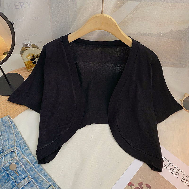 Irregular thin short jacket for women summer new Korean version versatile solid color outer wear short short-sleeved top