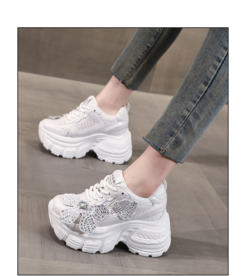 Giày sneaker chunky đế dày tăng chiều cao đính đá cho nữ — Màu trắng chi tiết 15
