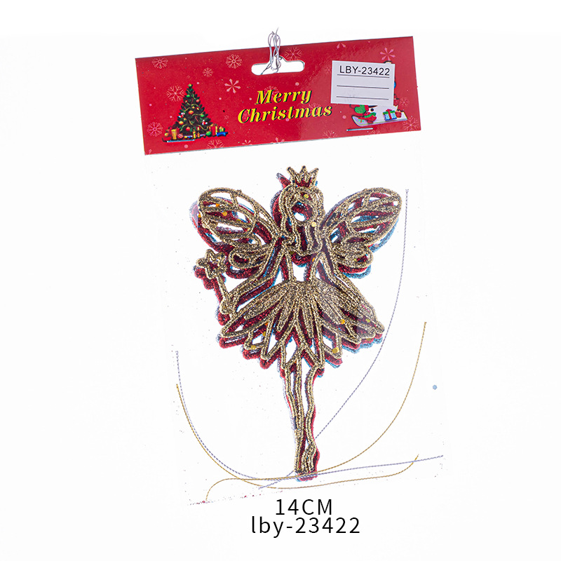 Fábrica de comercio exterior al por mayor decoración de Navidad oro brillante polvo ángel colgante árbol de Navidad colgante de plástico decoración