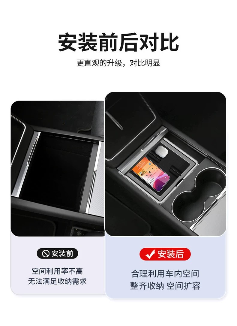 Suitable for the six-seater version of the new Tesla Model YL/Y/3, transparent armrest box storage box for the central console