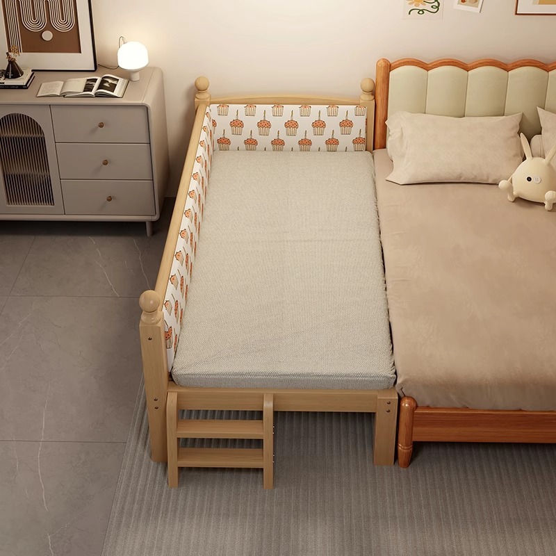 Guardrail Children's Bed, Unpainted, All Solid Wood Spliced Bed, Baby Crib, Seamless Flat Connection to Large Bed, Widened Extended Edge Bed