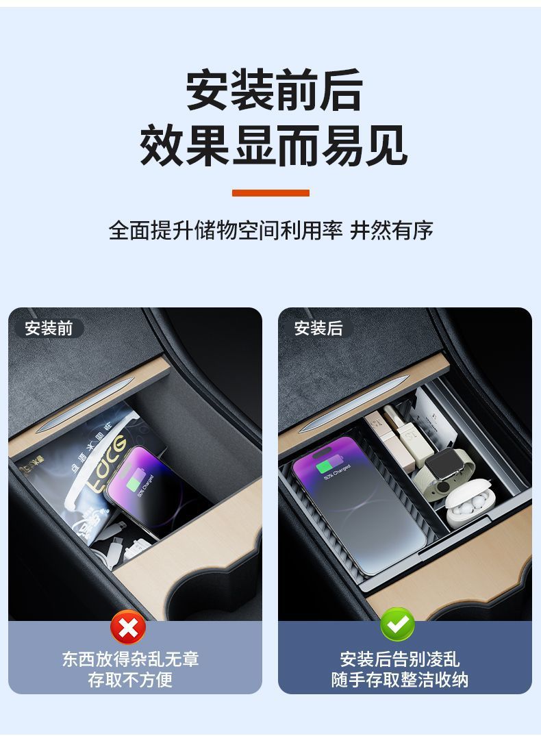Suitable for Tesla Model Y/3 Central Control Storage Box Armrest Box Cover Privacy Box Storage Special Factory Wholesale