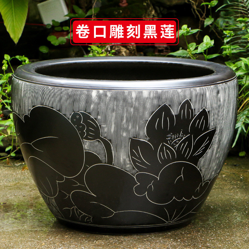 古法生态土陶瓷养金鱼缸荷花睡莲池老旧式阳台室户外庭院大号水缸|undefined